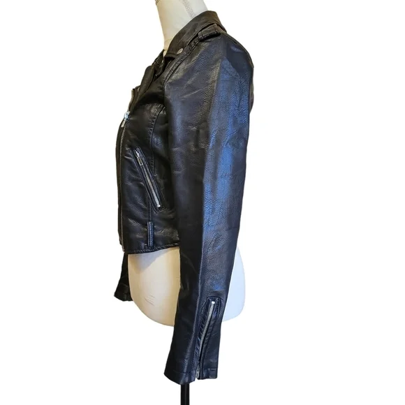 BLACK Faux Leather Moto Jacket Women's Size Small - Picture 3 of 16